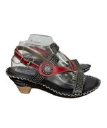L’Artiste Spring Step Dreamer Black Red Artsy Boho Leather Sandals Sz 40... - $818.43 MXN