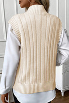 Oatmeal Cable Knit High Neck Sweater Vest - $262.13 MXN