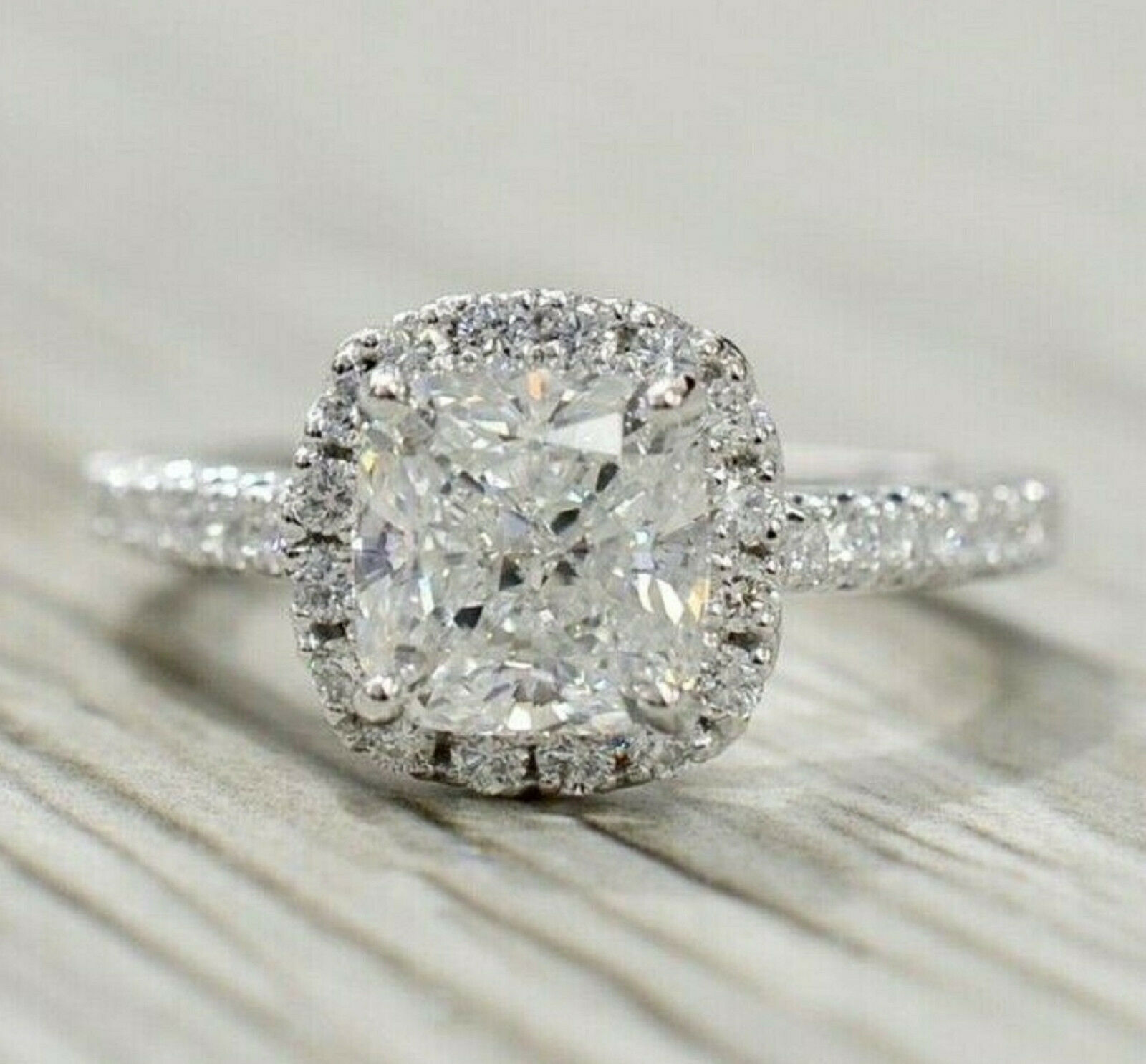 2.75Ct Cushion Cut Diamond Solid 925 Sterling Silver Halo Engagement Ring