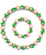 NWT ANGELA MOORE &quot;DAISY DAISY&quot; NECKLACE &amp; BRACELET PINK &amp; GREEN W/ WHITE... - $108.30 CAD