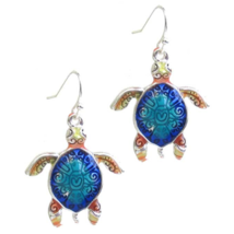 Colorful Art Sea Turtle Dangle Earrings Sterling Silver - £10.41 GBP