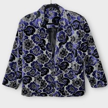 VINTAGE Velvet Floral Blazer Maximalist Jacket Purple Black Gray, Size L... - $55.00