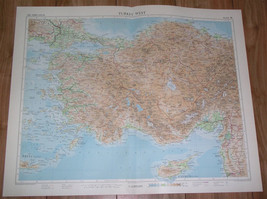 1959 Vintage Map Of Western Turkey Anatolia / Cyprus / Scale 1:2,000,000 - £25.84 GBP