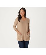 Linea by Louis Dell&#39;Olio Pebble Crepe V-Neck Top with Studs in Chino X S... - $9.49