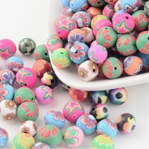 Polymer Clay Beads Assorted Lot 8mm Round Floral Flower Pattern 80pcs Bulk - £7.11 GBP