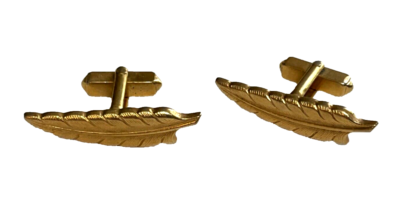 Swank Cufflinks Texture and Polished Goldtone Leaves 1.2” Vintage - $7.50