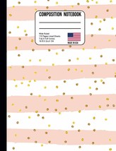 Composition Notebook Wide Ruled: Trendy Gold Confetti &amp; Pink Stripes Bac... - £2.34 GBP