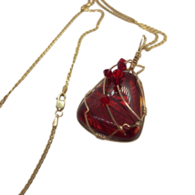 Vintage Handmade Wire Wrapped Dichroic Glass signed Pendant on 750 Vi Gold Chain - £157.69 GBP