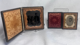 Antique 1800&#39;s Tintype W/ Boy &amp; Larger Ambrotype W/ 3 Children In Embossed Cases - £72.12 GBP