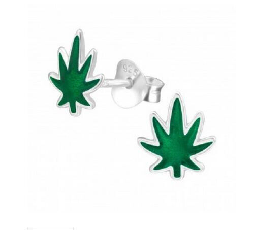 Pot marijuana leaf sterling silver studs