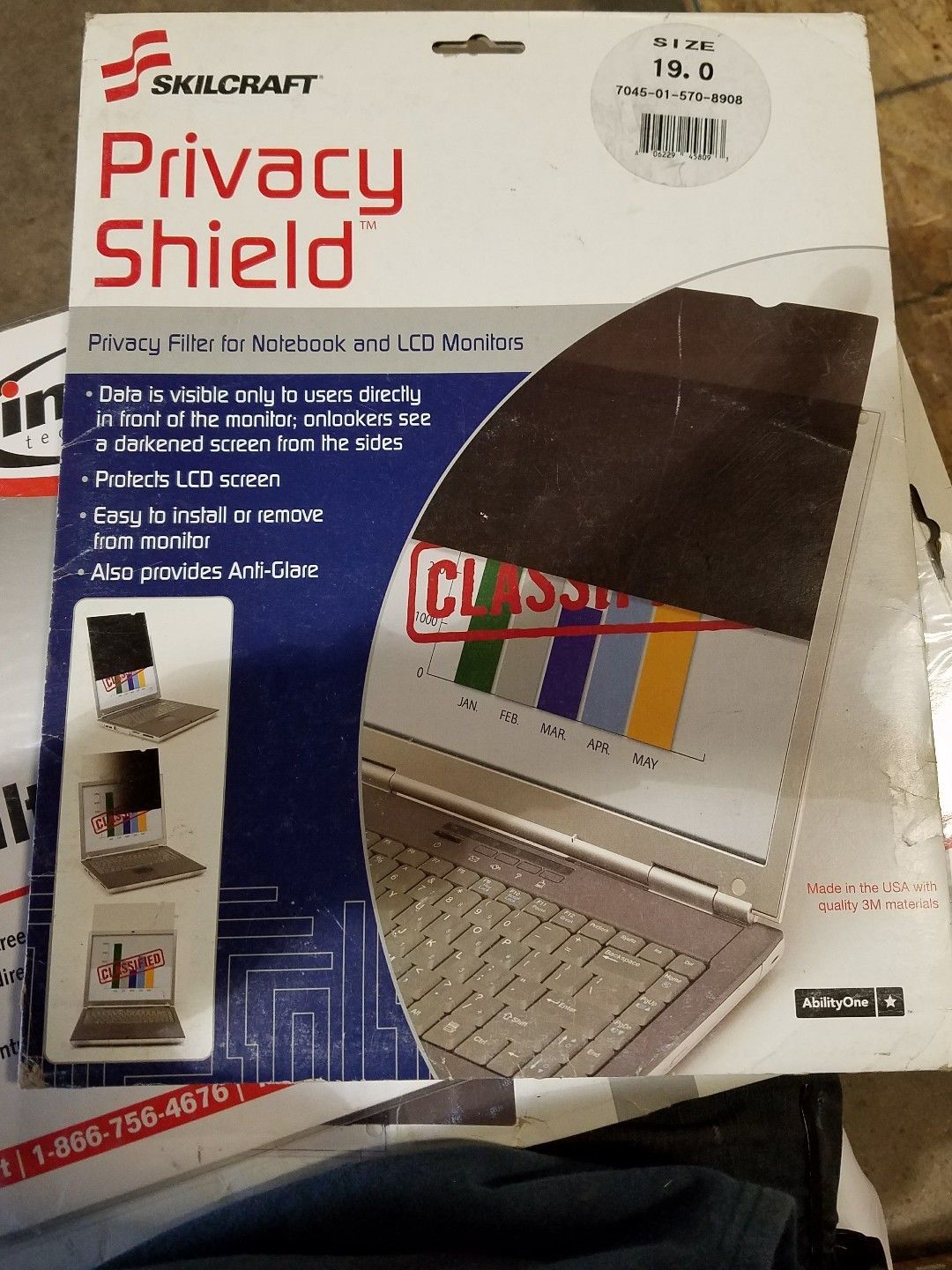 SKILCRAFT 7045-01-570-8908 Privacy Screen Filter For 19&quot; Notebook  (O250) - $29.00