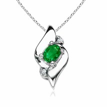 ANGARA 4x3mm Natural Emerald and Diamond Pendant Necklace in Silver for Women - £120.40 GBP+