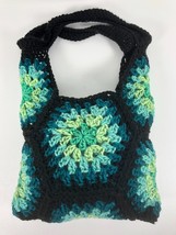 Crochet Granny Square Purse Bag Tote Black Bohemian Cottagecore Black Green - $9.89
