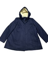 J Crew Swing Coat Womens Size L Italian Wool Melton Navy Blue Sherpa Hoo... - $67.55 CAD