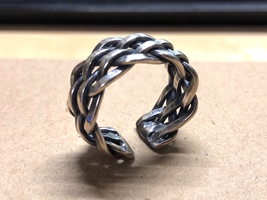 Solid 925 Sterling Silver Handmade Mens Retro Woven Ring Size Adjustable - £31.08 GBP