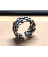 Solid 925 Sterling Silver Handmade Mens Retro Woven Ring Size Adjustable - £30.66 GBP