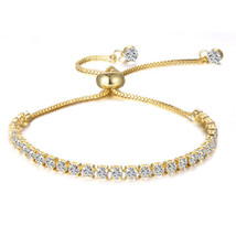 Crystals By Swarovski Slider Tennis Bracelet 14K Gold Overlay Up to 10 Inches - £35.57 GBP