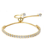 Crystals By Swarovski Slider Tennis Bracelet 14K Gold Overlay Up to 10 I... - £34.84 GBP