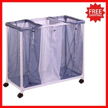 Elegant 3 Compartment Mesh Laundry Sorter with Rolling Wheels, 30.5&quot; x 1... - $779.54 MXN