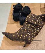 ZARA BNWT 2025. BROWN STUDDED SPLIT SUEDE ANKLE BOOTS KITTEN HEEL. 3138/410 - £140.77 GBP