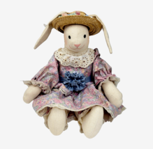 Vintage Handmade Muslin Floppy Eared Bunny Rabbit Doll Americana Folk Art 14&quot; - £23.97 GBP