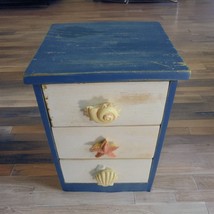 Beach Small Wooden Jewelry Box Small Shell 3 Drawer Blue Beige Hair Acce... - $9.56
