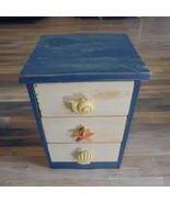 Beach Small Wooden Jewelry Box Small Shell 3 Drawer Blue Beige Hair Acce... - £7.51 GBP