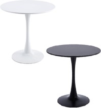 36” Round Tulip Dining Table Lacquered Wood Top with Glossy Pedestal White Black - £239.07 GBP