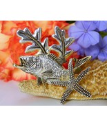 Grouper Bass Fish Pendant Brooch Pin Tropical Starfish Signed MJ  - £15.62 GBP