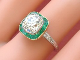Estate 2.05ct Old Mine Cushion Diamond Emerald Halo Engagement Cocktail Ring Egl - £15,668.18 GBP