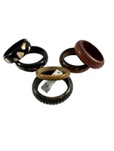 Lot of 6 Chunky Bangle Bracelets Wood Plastic Brown Black Stackable Boho - £27.69 GBP