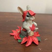 Silvestri Rabbit Bunny Figurine in Red Flower w Christmas Or Easter 2.5”... - £15.03 GBP