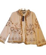NWT Indigo Moon Khaki Embroidered Lined Jacket Beads Fringe Light Womens... - $53.49 CAD