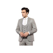 Men 3pc European Vested Suit WESSI by J.VALINTIN Extra Slim Fit JV45 Beige Brown image 4