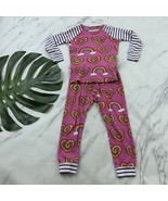 Hatley Girls 2 Piece Pajama Set Size 4 Pink Purple Rainbow Stripe Pjs - $33.83 CAD