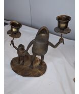 Rare Unique Vintage Brass Frogs Dbl Candle Holder On Lily Pad Art Deco - $79.19