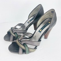 Jorge Alex Brazil 8 B Leather Heel Sandal Gray Green Strap Shoe Open Toe - $69.99