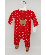 Carters Infant Girls Red Polka Dot Fleece Reindeer Christmas Sleeper Paj... - £10.47 GBP