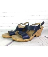 CLARKS Womens Size 10 Blue Cork Wedge Platform Leather Sandals Shoes Com... - £25.97 GBP