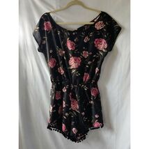 Mimi Chica Floral Elastic Waist Romper Short Sleeve Black Womens Size Me... - €11,08 EUR
