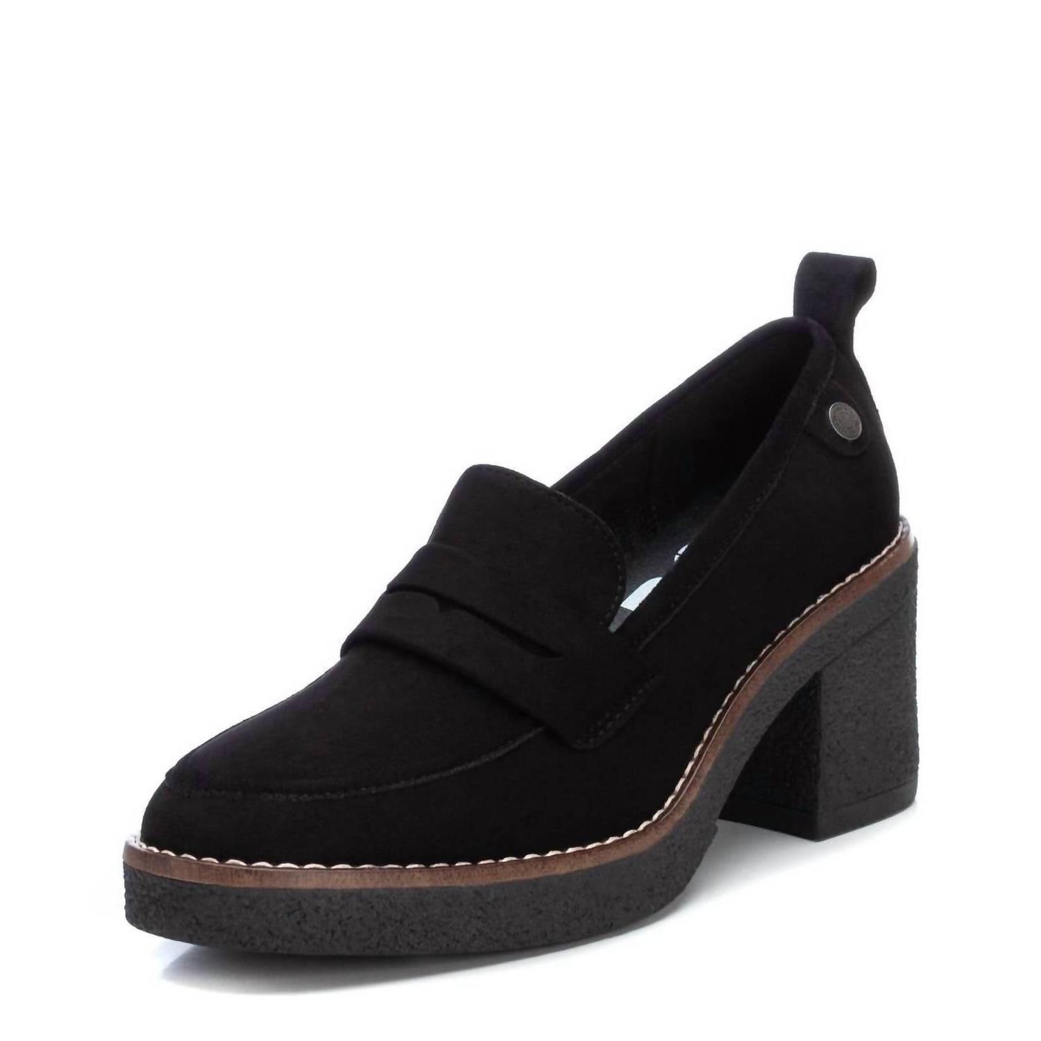 Xti Women&#39;s Heeled Suede Moccasins Black - $64.00