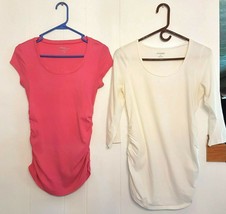 MATERNITY Knit Top LOT Small White Motherhood &amp; Pink Mimi Ruched Stretch Shirt - £15.53 GBP