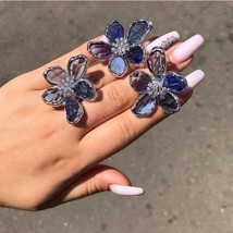 GODKI Flower Blue Crystal Jewelry Set For Women Wedding Necklace Earring Set Cub - £47.12 GBP