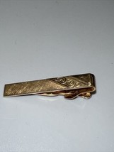 Vintage Beautiful Brush Gold Tone  with Etching Swank Tie Clip Classy - £7.89 GBP