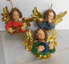 Set of 3 Musical Angel Ornaments Flute, Lute, Song Book 3.5&quot; - £14.89 GBP