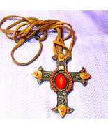 Gorgeous vintage Natural Stone cross necklace - $26.73