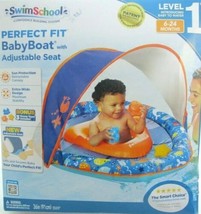 SwimSchool Perfect Fit Baby Boat w/Adj Seat Sea Animals Canopy Float UPF50  - £12.63 GBP