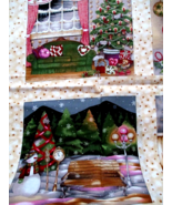 Fabric RJR Panel &quot;Moonlight Candle Light&quot; Christmas Tree Village Firewor... - $7.74 CAD