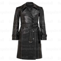 New Womens Classic Brando Style Full Silver Studded Belted Leather Long ... - £227.51 GBP+