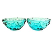 Pioneer Woman 2 Teal Pressed Glass Dip Bowls 3.1 Inch Embossed Design Gi... - $22.97